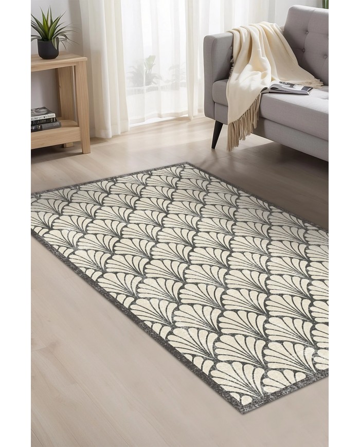 Coco Desenli Pamuk Tabanlı Yıkanabilen Kaydırmaz Antibakteriyel Şönil Salon Halısı