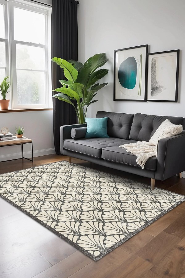 Coco Desenli Pamuk Tabanlı Yıkanabilen Kaydırmaz Antibakteriyel Şönil Salon Halısı