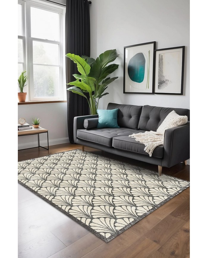 Coco Desenli Pamuk Tabanlı Yıkanabilen Kaydırmaz Antibakteriyel Şönil Salon Halısı