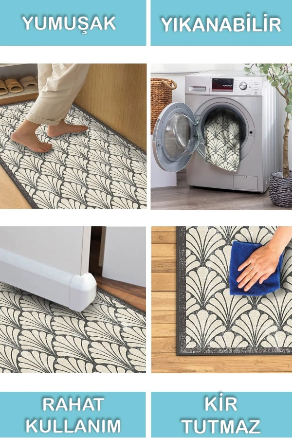 Coco Desenli Pamuk Tabanlı Yıkanabilen Kaydırmaz Antibakteriyel Şönil Salon Halısı