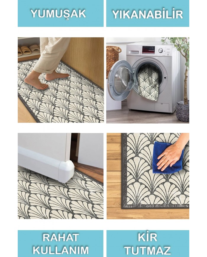 Coco Desenli Pamuk Tabanlı Yıkanabilen Kaydırmaz Antibakteriyel Şönil Salon Halısı