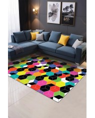 Colom Desenli Pamuk Tabanlı Yıkanabilen Kaydırmaz Antibakteriyel Şönil Salon Halısı