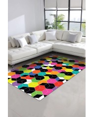 Colom Desenli Pamuk Tabanlı Yıkanabilen Kaydırmaz Antibakteriyel Şönil Salon Halısı