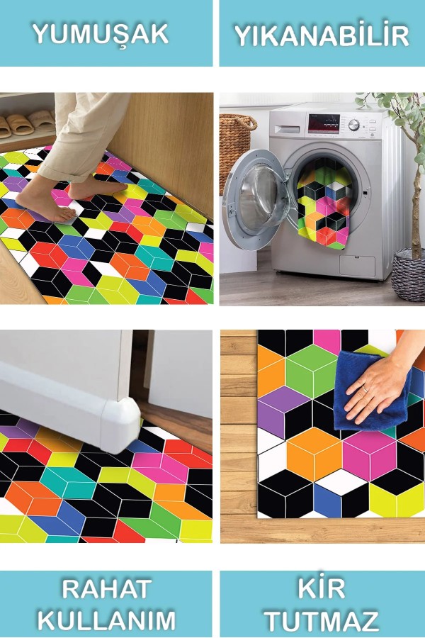 Colom Desenli Pamuk Tabanlı Yıkanabilen Kaydırmaz Antibakteriyel Şönil Salon Halısı