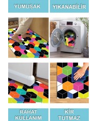 Colom Desenli Pamuk Tabanlı Yıkanabilen Kaydırmaz Antibakteriyel Şönil Salon Halısı
