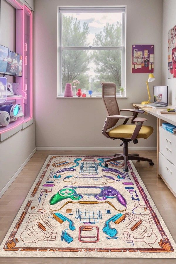 Cosi Gamer Halısı, Şönil Pamuk Tabanlı, Kaydırmaz, Yıkanabilen, Gaming Oyuncu Odası Halısı