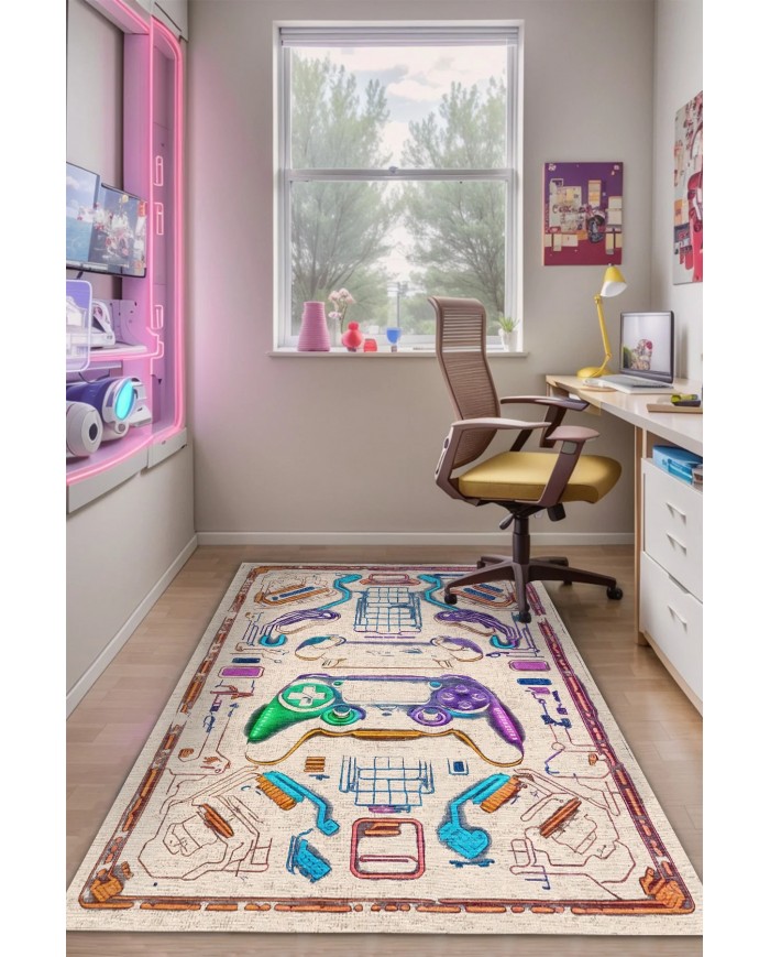 Cosi Gamer Halısı, Şönil Pamuk Tabanlı, Kaydırmaz, Yıkanabilen, Gaming Oyuncu Odası Halısı