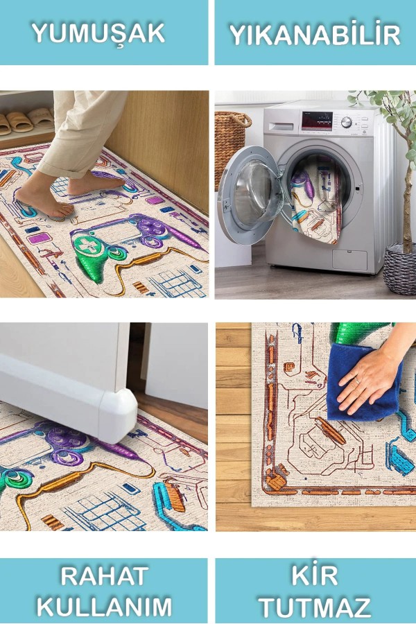 Cosi Gamer Halısı, Şönil Pamuk Tabanlı, Kaydırmaz, Yıkanabilen, Gaming Oyuncu Odası Halısı