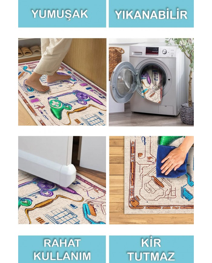 Cosi Gamer Halısı, Şönil Pamuk Tabanlı, Kaydırmaz, Yıkanabilen, Gaming Oyuncu Odası Halısı