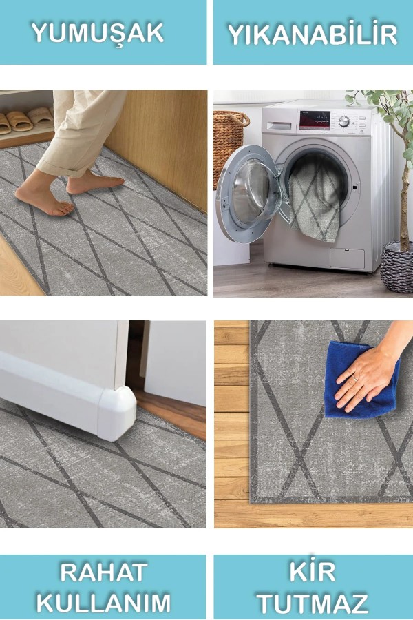 Dream Desenli Pamuk Tabanlı Yıkanabilen Kaydırmaz Antibakteriyel Şönil Salon Halısı