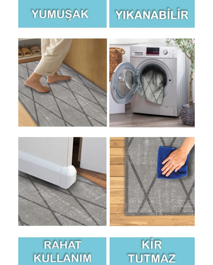 Dream Desenli Pamuk Tabanlı Yıkanabilen Kaydırmaz Antibakteriyel Şönil Salon Halısı