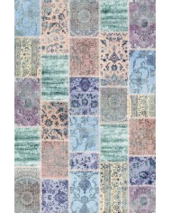 Ekos Patchwork Desenli Pamuk Tabanlı Yıkanabilen Kaydırmaz Antibakteriyel Şönil Salon Halısı