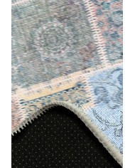 Ekos Patchwork Desenli Pamuk Tabanlı Yıkanabilen Kaydırmaz Antibakteriyel Şönil Salon Halısı