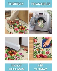Enola Karabağ Desenli Pamuk Tabanlı Yıkanabilen Kaydırmaz Antibakteriyel Şönil Salon Halısı