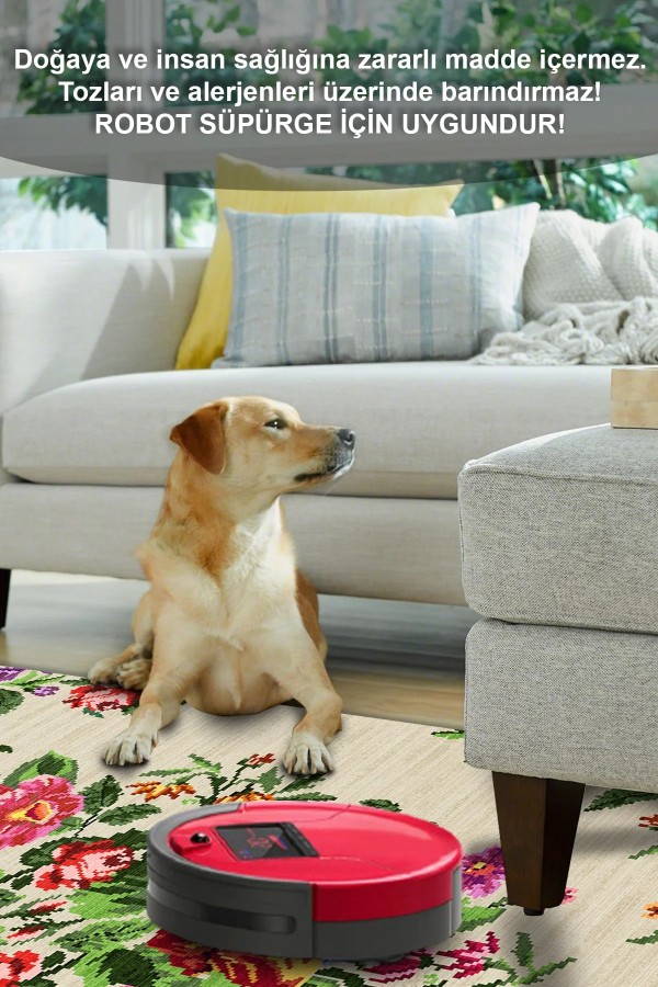 Enola Karabağ Desenli Pamuk Tabanlı Yıkanabilen Kaydırmaz Antibakteriyel Şönil Salon Halısı