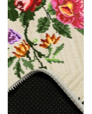 Enola Karabağ Desenli Pamuk Tabanlı Yıkanabilen Kaydırmaz Antibakteriyel Şönil Salon Halısı