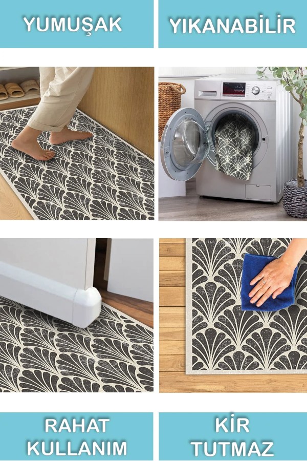 Ensel Desenli Pamuk Tabanlı Yıkanabilen Kaydırmaz Antibakteriyel Şönil Salon Halısı