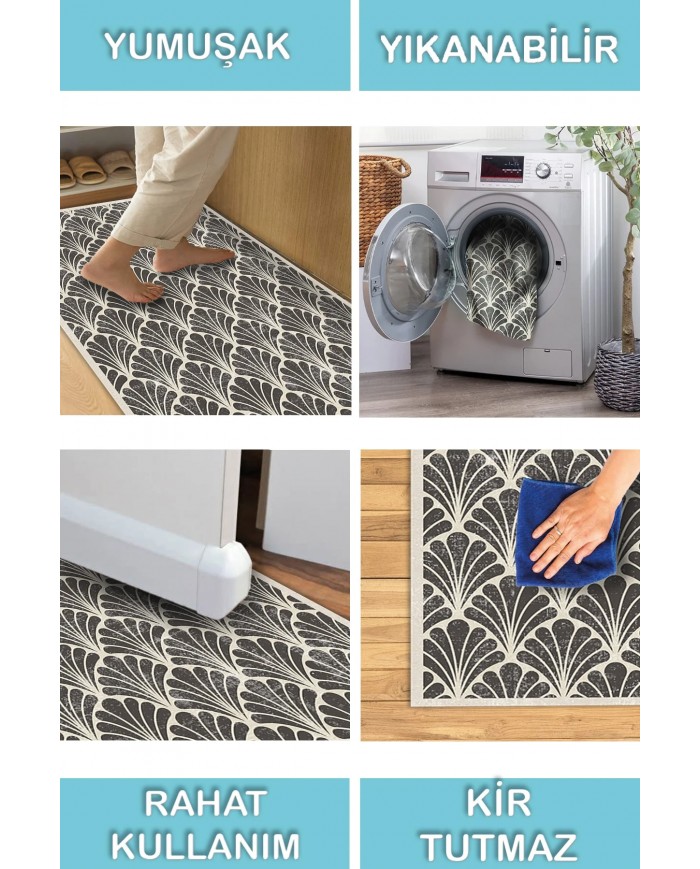 Ensel Desenli Pamuk Tabanlı Yıkanabilen Kaydırmaz Antibakteriyel Şönil Salon Halısı