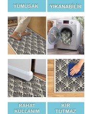 Ensel Desenli Pamuk Tabanlı Yıkanabilen Kaydırmaz Antibakteriyel Şönil Salon Halısı