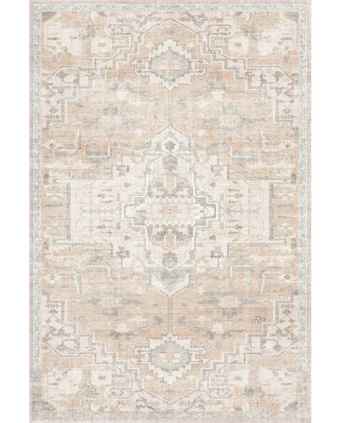 Gimce Vıntage Desenli Pamuk Tabanlı Yıkanabilen Kaydırmaz Antibakteriyel Şönil Salon Halısı