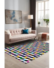 Glimmer Desenli Pamuk Tabanlı Yıkanabilen Kaydırmaz Antibakteriyel Şönil Salon Halısı