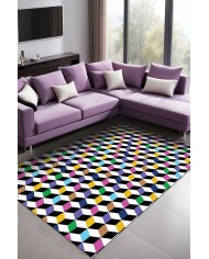 Glimmer Desenli Pamuk Tabanlı Yıkanabilen Kaydırmaz Antibakteriyel Şönil Salon Halısı