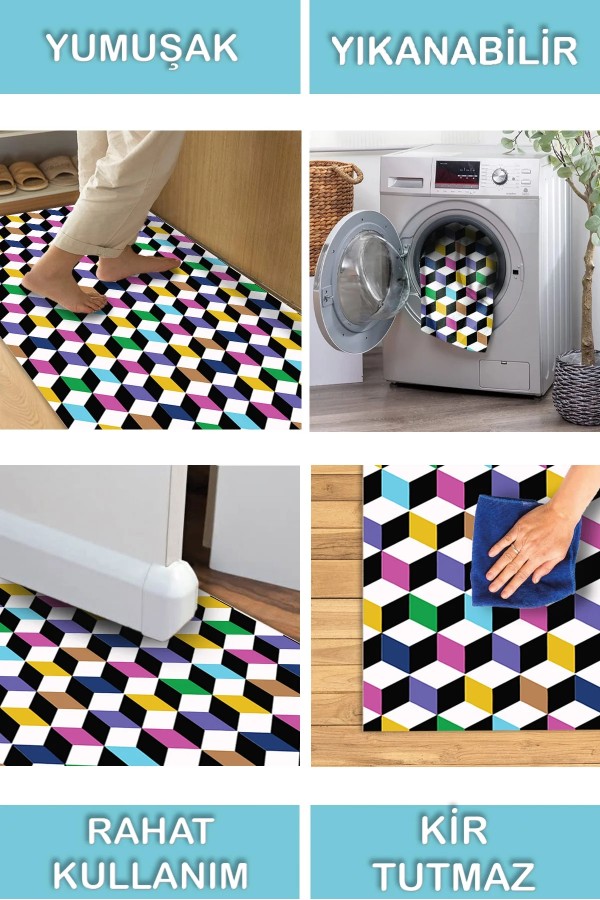 Glimmer Desenli Pamuk Tabanlı Yıkanabilen Kaydırmaz Antibakteriyel Şönil Salon Halısı