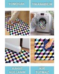 Glimmer Desenli Pamuk Tabanlı Yıkanabilen Kaydırmaz Antibakteriyel Şönil Salon Halısı