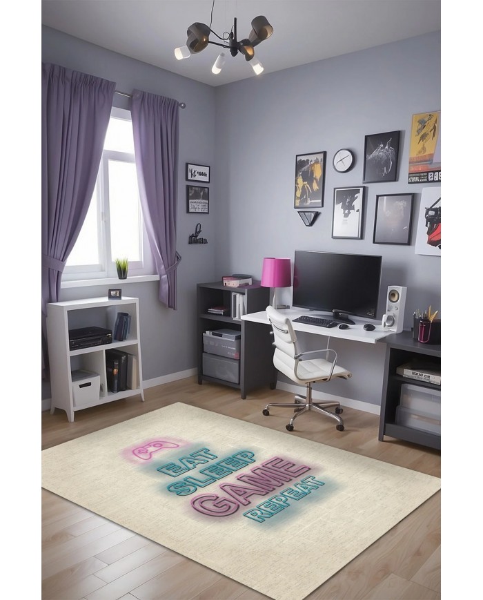 Hona Gamer Halısı, Şönil Pamuk Tabanlı, Kaydırmaz, Yıkanabilen, Gaming Oyuncu Odası Halısı
