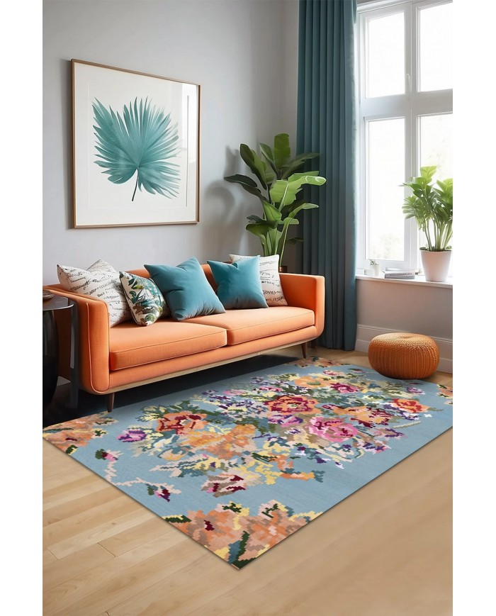 Lucio Desenli Pamuk Tabanlı Yıkanabilen Kaydırmaz Antibakteriyel Şönil Salon Halısı