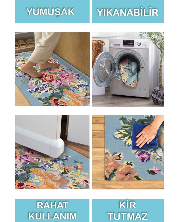 Lucio Desenli Pamuk Tabanlı Yıkanabilen Kaydırmaz Antibakteriyel Şönil Salon Halısı
