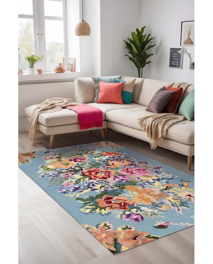 Lucio Desenli Pamuk Tabanlı Yıkanabilen Kaydırmaz Antibakteriyel Şönil Salon Halısı