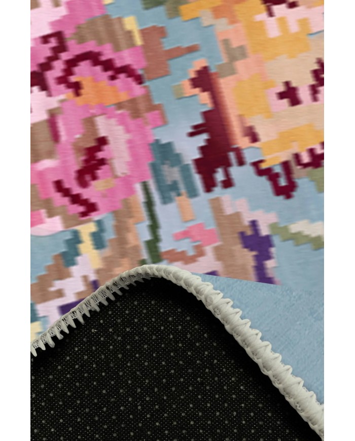 Lucio Desenli Pamuk Tabanlı Yıkanabilen Kaydırmaz Antibakteriyel Şönil Salon Halısı