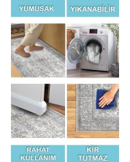 Lush Vıntage Desenli Pamuk Tabanlı Yıkanabilen Kaydırmaz Antibakteriyel Şönil Salon Halısı