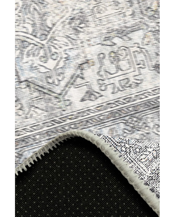 Lush Vıntage Desenli Pamuk Tabanlı Yıkanabilen Kaydırmaz Antibakteriyel Şönil Salon Halısı