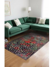 Melin Modern Desenli Pamuk Tabanlı Yıkanabilen Kaydırmaz Antibakteriyel Şönil Salon Halısı