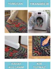 Melin Modern Desenli Pamuk Tabanlı Yıkanabilen Kaydırmaz Antibakteriyel Şönil Salon Halısı