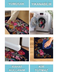 Mirage Karabağ Desenli Pamuk Tabanlı Yıkanabilen Kaydırmaz Antibakteriyel Şönil Salon Halısı