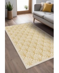 Mustard Desenli Pamuk Tabanlı Yıkanabilen Kaydırmaz Antibakteriyel Şönil Salon Halısı