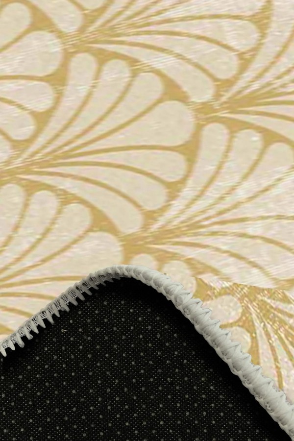 Mustard Desenli Pamuk Tabanlı Yıkanabilen Kaydırmaz Antibakteriyel Şönil Salon Halısı