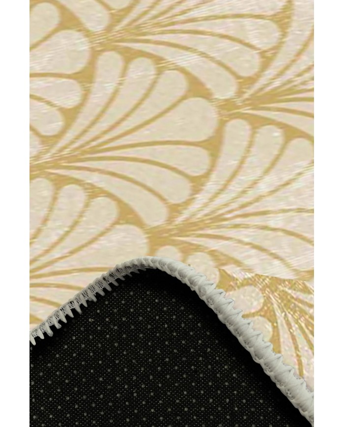 Mustard Desenli Pamuk Tabanlı Yıkanabilen Kaydırmaz Antibakteriyel Şönil Salon Halısı