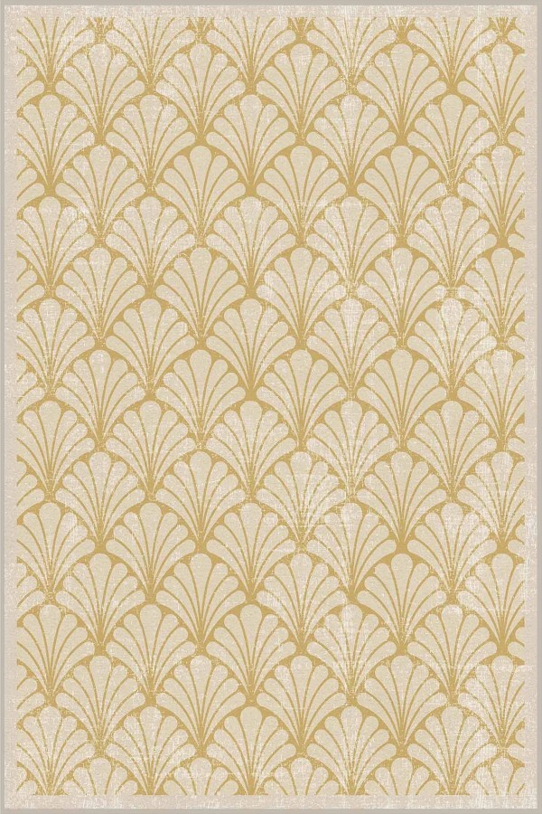 Mustard Desenli Pamuk Tabanlı Yıkanabilen Kaydırmaz Antibakteriyel Şönil Salon Halısı