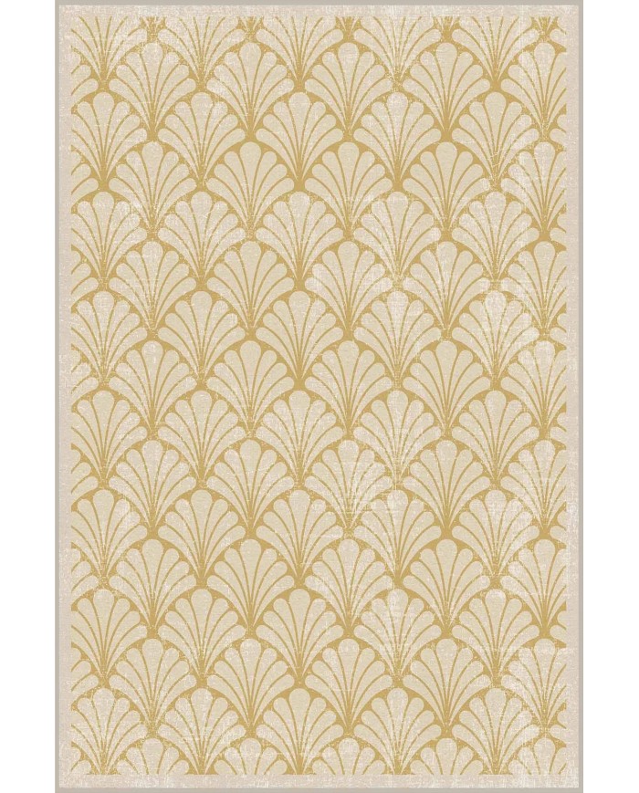 Mustard Desenli Pamuk Tabanlı Yıkanabilen Kaydırmaz Antibakteriyel Şönil Salon Halısı