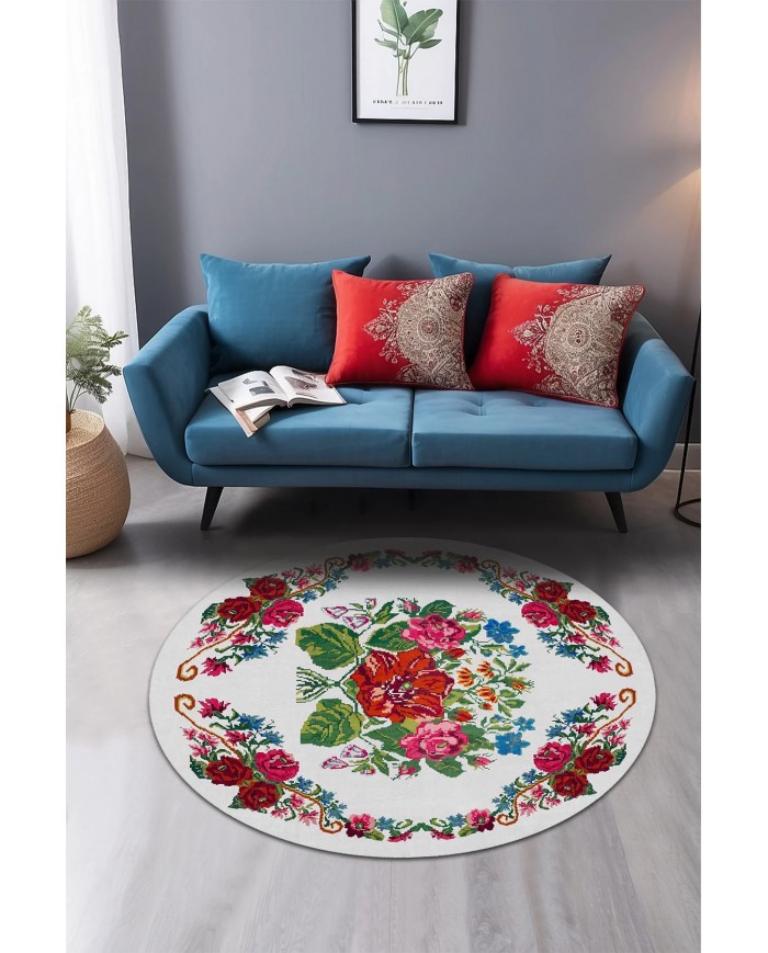 Rifa Şönil Pamuk Tabanlı, Kaydırmaz, Yıkanabilen, Antibakteriyel, Yuvarlak Salon Halısı, Mutfak