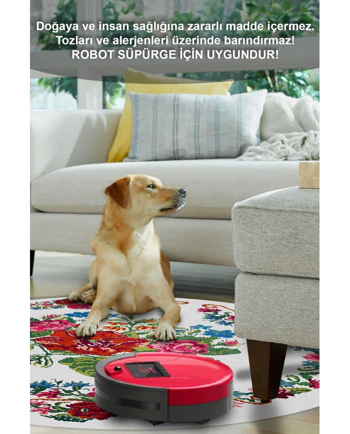 Rifa Şönil Pamuk Tabanlı, Kaydırmaz, Yıkanabilen, Antibakteriyel, Yuvarlak Salon Halısı, Mutfak