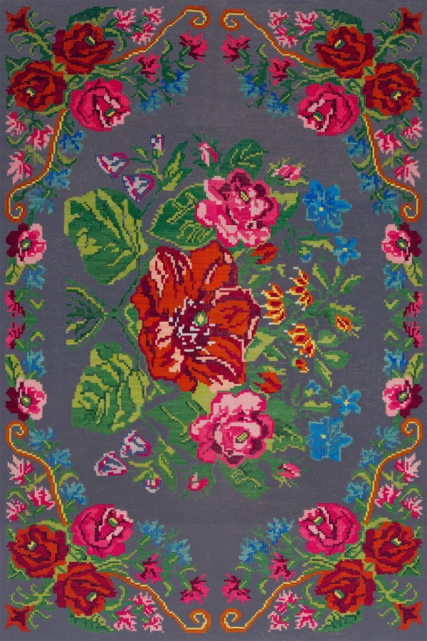 Rosef Karabağ Desenli Pamuk Tabanlı Yıkanabilen Kaydırmaz Antibakteriyel Şönil Salon Halısı