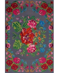 Rosef Karabağ Desenli Pamuk Tabanlı Yıkanabilen Kaydırmaz Antibakteriyel Şönil Salon Halısı