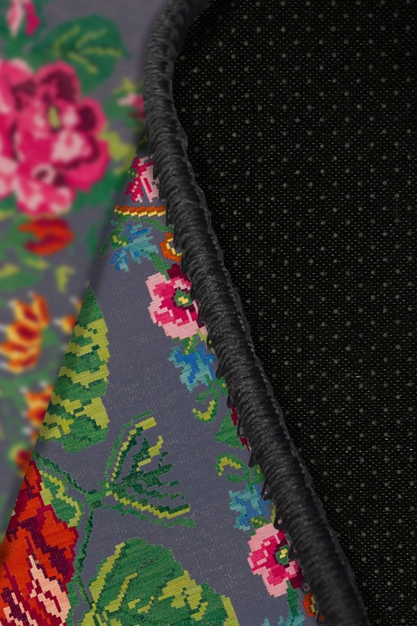 Rosef Karabağ Desenli Pamuk Tabanlı Yıkanabilen Kaydırmaz Antibakteriyel Şönil Salon Halısı