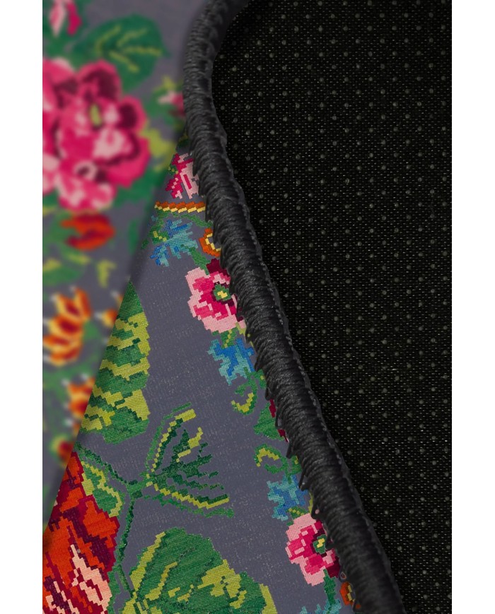 Rosef Karabağ Desenli Pamuk Tabanlı Yıkanabilen Kaydırmaz Antibakteriyel Şönil Salon Halısı