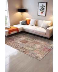 Senda Patchwork Desenli Pamuk Tabanlı Yıkanabilen Kaydırmaz Antibakteriyel Şönil Salon Halısı